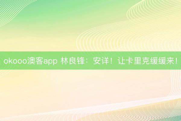 okooo澳客app 林良锋：安详！让卡里克缓缓来！