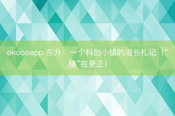 okoooapp 东升：一个科创小镇的滋长札记（“镇”在更正）