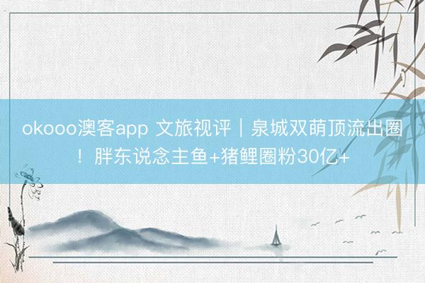 okooo澳客app 文旅视评｜泉城双萌顶流出圈！胖东说念主鱼+猪鲤圈粉30亿+