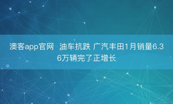 澳客app官网  油车抗跌 广汽丰田1月销量6.36万辆完了正增长