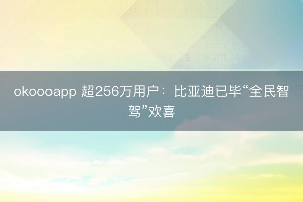 okoooapp 超256万用户：比亚迪已毕“全民智驾”欢喜