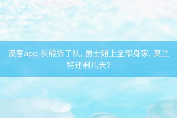 澳客app 灰熊拆了队, 爵士赌上全部身家, 莫兰特还剩几天?