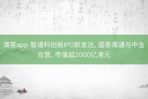 澳客app 智谱科创板IPO新发达, 国泰海通与中金合营, 市值超2000亿港元