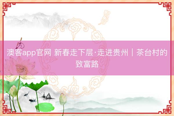 澳客app官网 新春走下层·走进贵州｜茶台村的致富路