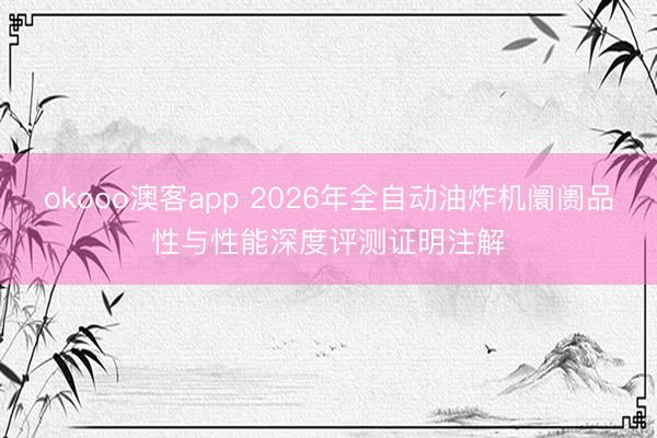 okooo澳客app 2026年全自动油炸机阛阓品性与性能深度评测证明注解