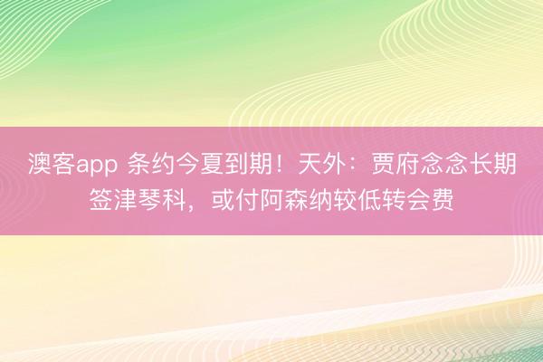 澳客app 条约今夏到期！天外：贾府念念长期签津琴科，或付阿森纳较低转会费