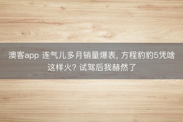 澳客app 连气儿多月销量爆表， 方程豹豹5凭啥这样火? 试驾后我赫然了