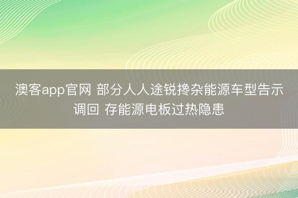 澳客app官网 部分人人途锐搀杂能源车型告示调回 存能源电板过热隐患