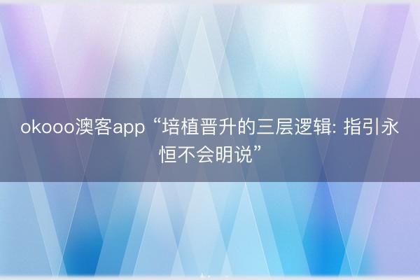 okooo澳客app “培植晋升的三层逻辑: 指引永恒不会明说”