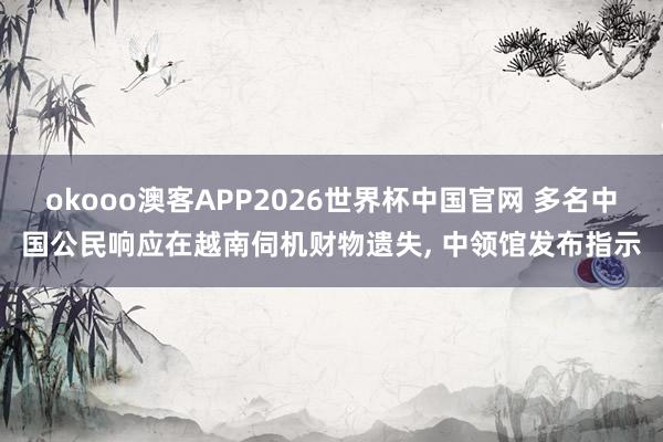 okooo澳客APP2026世界杯中国官网 多名中国公民响应在越南伺机财物遗失, 中领馆发布指示