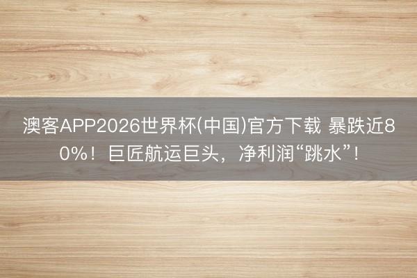 澳客APP2026世界杯(中国)官方下载 暴跌近80%！巨匠航运巨头，净利润“跳水”！