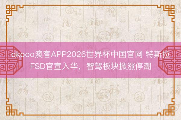 okooo澳客APP2026世界杯中国官网 特斯拉FSD官宣入华，智驾板块掀涨停潮