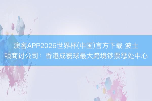 澳客APP2026世界杯(中国)官方下载 波士顿商讨公司：香港成寰球最大跨境钞票惩处中心