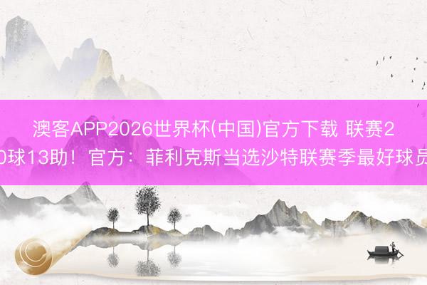 澳客APP2026世界杯(中国)官方下载 联赛20球13助！官方：菲利克斯当选沙特联赛季最好球员