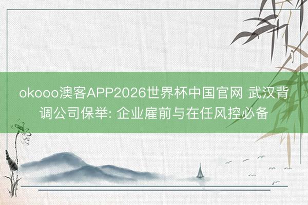 okooo澳客APP2026世界杯中国官网 武汉背调公司保举: 企业雇前与在任风控必备